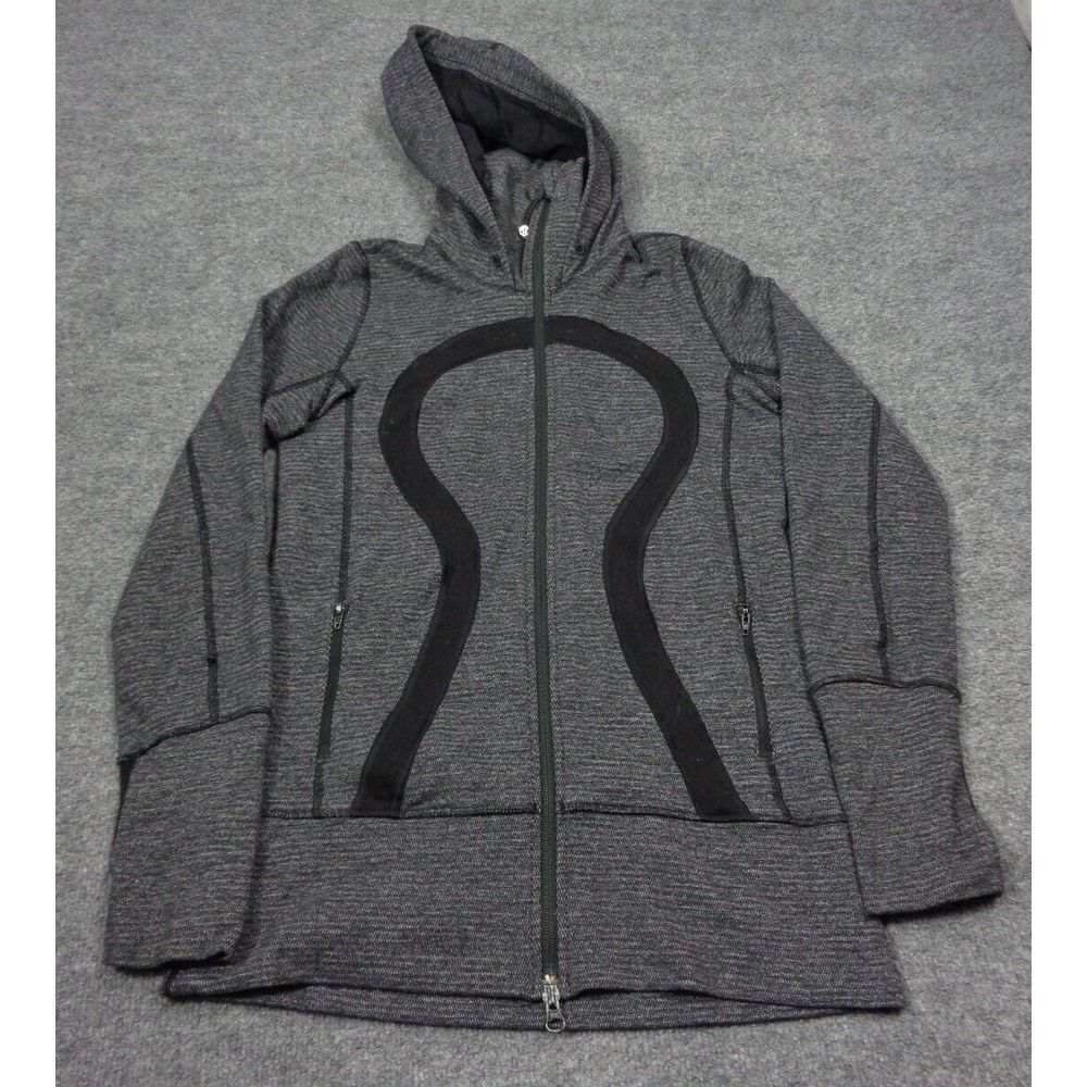 Lululemon‎ In Stride Jacket Womens 6 Gray Full Zip Mock Neck Striped Full Zip
